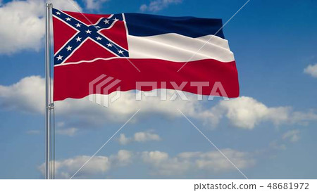Mississippi State flag in wind against cloudy sky 3d rendering 48681972