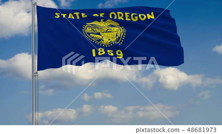 Oregon State flag in wind against cloudy sky 3d rendering 48681973