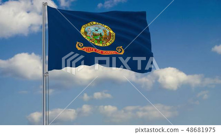 Idaho State flag in wind against cloudy sky 3d rendering 48681975
