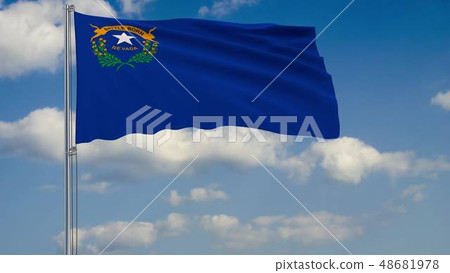 Nevada State flag in wind against cloudy sky 3d rendering Nevada State flag in wind against cloudy sky 3d rendering 48681978