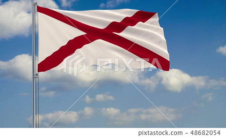 Alabama State flag in wind against cloudy sky 3d rendering 48682054