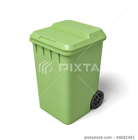 3d rendering of a light-green trash can isolated on white background. 48682481