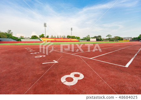 Race running track of football field stadium 48684025