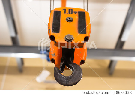 Hook of crane working at warehouse Hook of crane working at warehouse 48684338