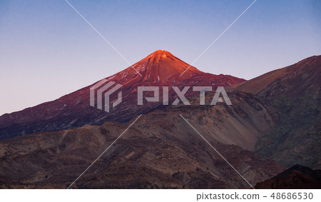 Iconic Teide volcano mountain peak at sunset 48686530