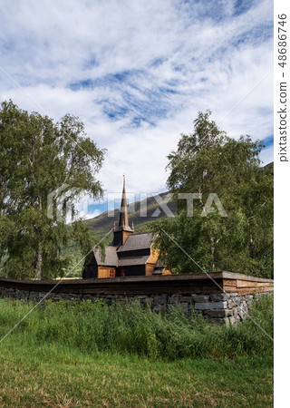 Scandinavian wooden church in Lom, Norway Scandinavian wooden church in Lom, Norway 48686746