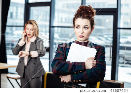 Dark-haired trainee leaving the company without job offer Dark-haired trainee leaving the company without job offer 48687464