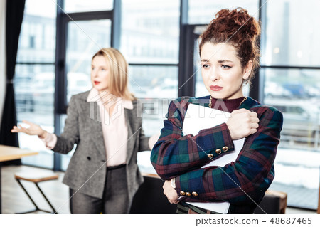Dark-haired trainee bursting into tears after not getting the job Dark-haired trainee bursting into tears after not getting the job 48687465