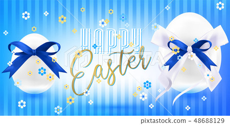 Easter white eggs with silk bow in flowers - Stock Illustration ...