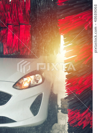 Automatic car wash in action. Car wash concept. Automatic car wash in action. Car wash concept. 48689068