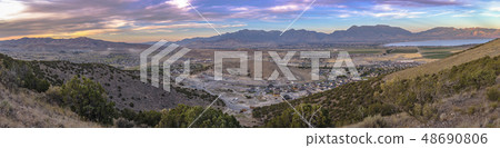 Sunset Panorama of Utah Valley with views of lake Sunset Panorama of Utah Valley with views of lake 48690806