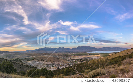 Sunset panorama of Utah Valley with large Sky 48690807
