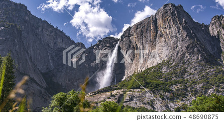 Striking Yosemite Falls on a steep and rough cliff 48690875