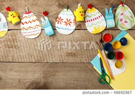 easter eggs garland on wooden vintage rustic easter eggs garland on wooden vintage rustic 48692867