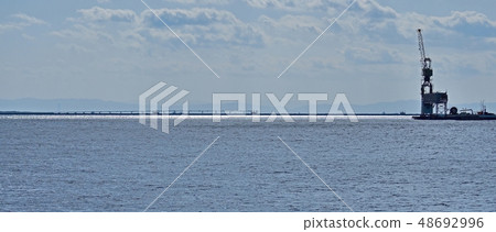 巨大的起重機船和神戶口岸風景 48692996
