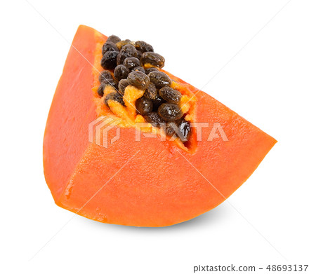 Slice papaya isolated on white clipping path 48693137