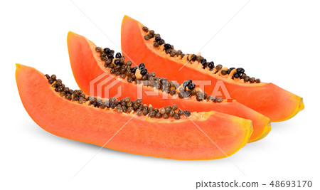Slice papaya isolated on white clipping path Slice papaya isolated on white clipping path 48693170