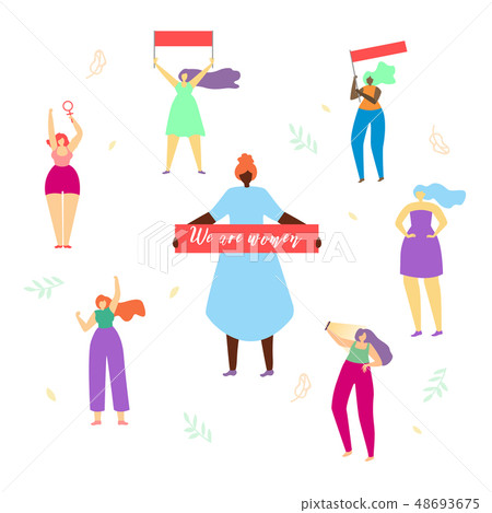 Girls Round of Woman with Big Banner We Are Women Girls Round of Woman with Big Banner We Are Women 48693675
