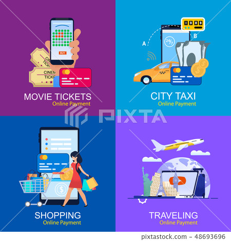 Flat Banner Set Movie Tickets Shopping Online Stock