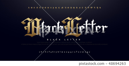 Elegant Blackletter Gothic Golden Alphabet Font. Elegant Blackletter Gothic Golden Alphabet Font. 48694263