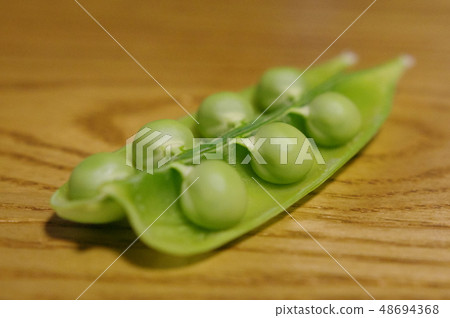 新鮮採摘的豌豆分為左右豆 新鮮採摘的豌豆分為左右豆 48694368