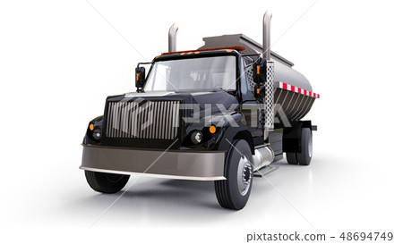 Large black truck tanker with a polished metal Large black truck tanker with a polished metal 48694749