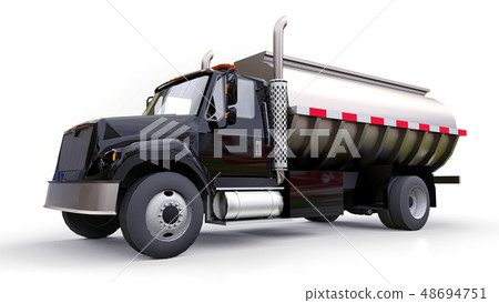 Large black truck tanker with a polished metal Large black truck tanker with a polished metal 48694751