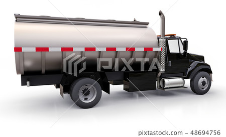Large black truck tanker with a polished metal Large black truck tanker with a polished metal 48694756
