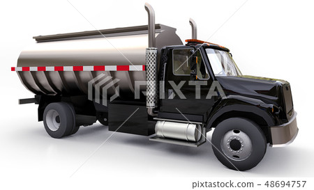 Large black truck tanker with a polished metal Large black truck tanker with a polished metal 48694757