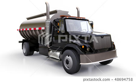 Large black truck tanker with a polished metal Large black truck tanker with a polished metal 48694758