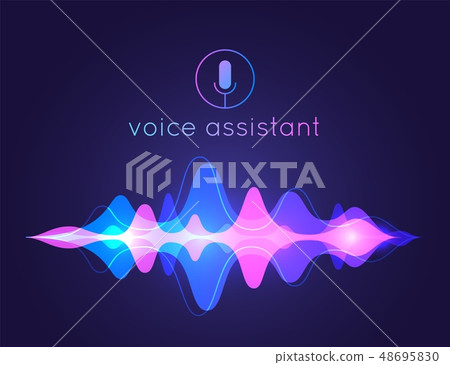 Voice assistant sound wave. Microphone voice control technology, voice and sound recognition. Vector 48695830