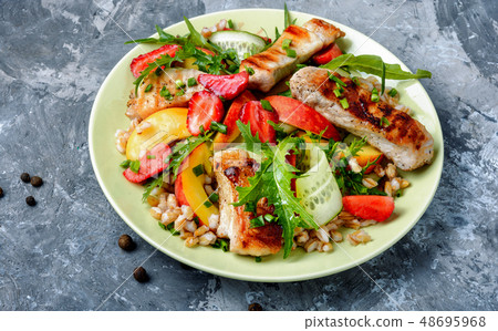 Summer meat salad with berries 48695968