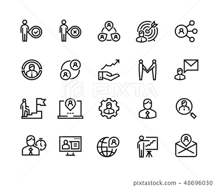 Management line icons. Team work referral network finance organization money success businessman Management line icons. Team work referral network finance organization money success businessman 48696030