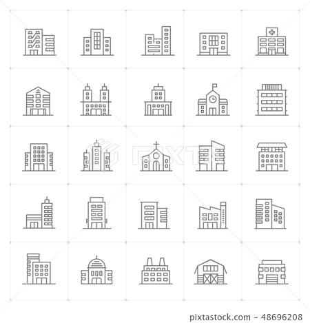 Icon set - Building thin line high detail - Stock Illustration ...