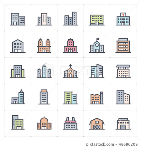 Mini Icon set - Building full color - Stock Illustration [48696209] - PIXTA