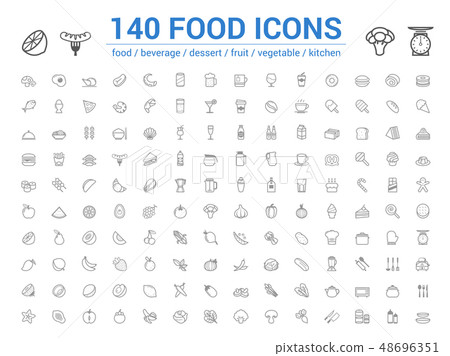 140 food line icons set. Vector illustration 48696351