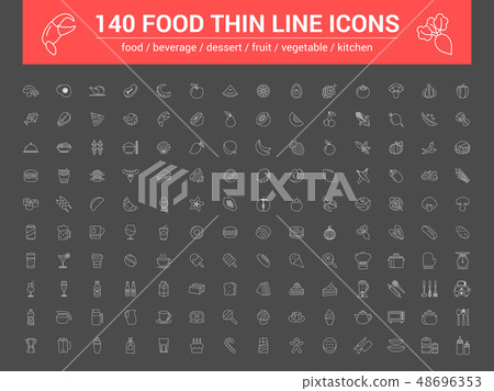 140 food thin line icons set. Vector illustration - Stock Illustration ...
