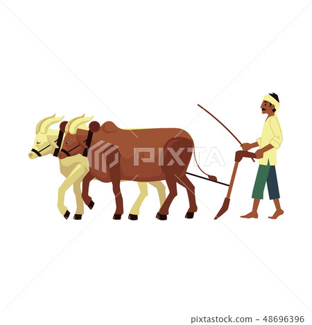 Vector happy indian farmer barefood in headscarf 48696396