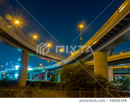 Night view of Cheongju JCT in Aichi prefecture Night view of Cheongju JCT in Aichi prefecture 48698346
