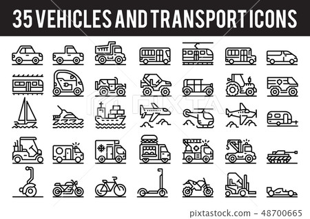 35 Vehicle and transport outline icons sign and 48700665