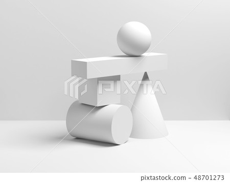 Abstract white equilibrium still life installation 48701273