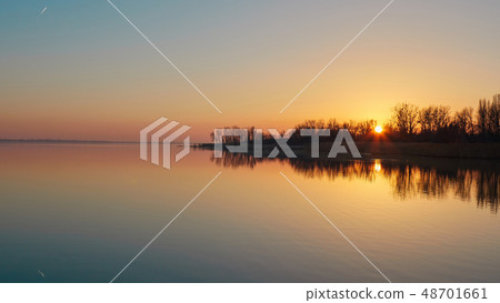 Sunset landscape over the lake Balaton in a autumn 48701661