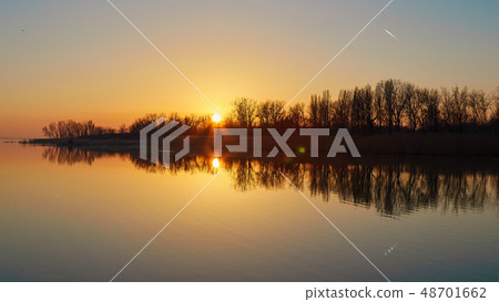 Sunset landscape over the lake Balaton in a autumn 48701662