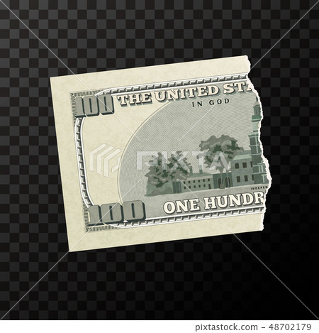 half piece of fake one hundred US dollars banknote 48702179