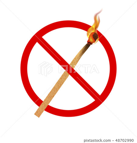 Fire not allowed, red forbidden sign on white 48702990