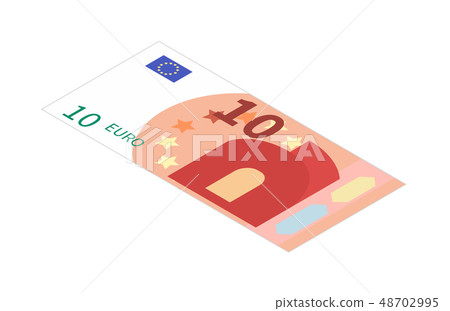 Flat ten euro banknote in isometric view on white 48702995