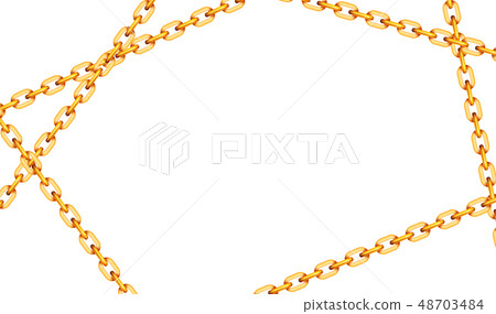 Glossy golden metal crossed chains on white 48703484