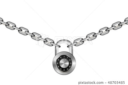 Glossy silver metal chains with round code padlock 48703485