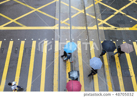 March 2019 , People cross road at rain day March 2019 , People cross road at rain day 48705032