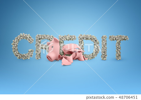 3d rendering of broken piggy bank and CREDIT... - Stock Illustration ...